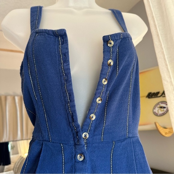 Billabong Paint The Town Wide-leg Button-Down Cropped Jumpsuit in Blue Stripe, M - Picture 9 of 14